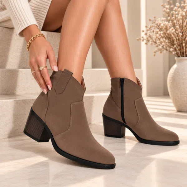 Ciocate Damă din Piele Naturală Întoarsă Taupe Inchis cu Toc Stabil 5,5 cm