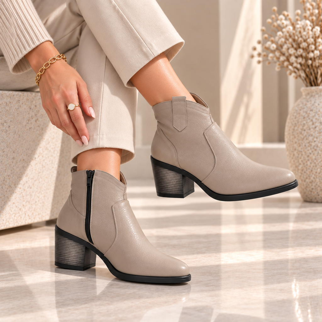Ciocate Damă din Piele Naturală Taupe cu Toc Stabil 5,5 cm