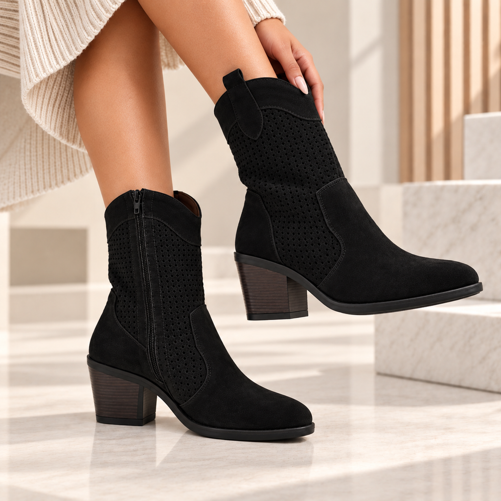 Passante Ciocate Damă Piele Naturală Intoarsa Neagra – toc 5,5 cm