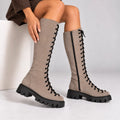 Passante Cizme Damă Alessia din Piele Naturală Întoarsă cu Șiret și Fermoar – Talpă 3 cm, Taupe
