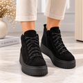 Passante Ghete damă din piele naturală intoarsa neagra cu șireturi și talpă înaltă- 5 cm