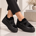 Passante Pantofi Casual Negri din Piele Naturală cu Velcro – Talpă Groasă 5 cm, Made in Romania | Confort Modern & Stil Urban