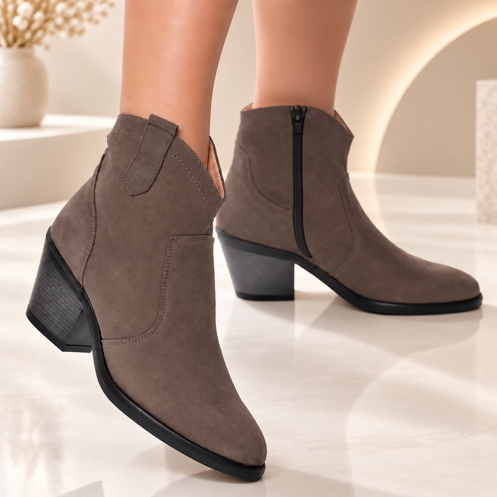 Passante Ciocate Damă din Piele Naturală Întoarsă Brown cu Toc Stabil 5,5 cm