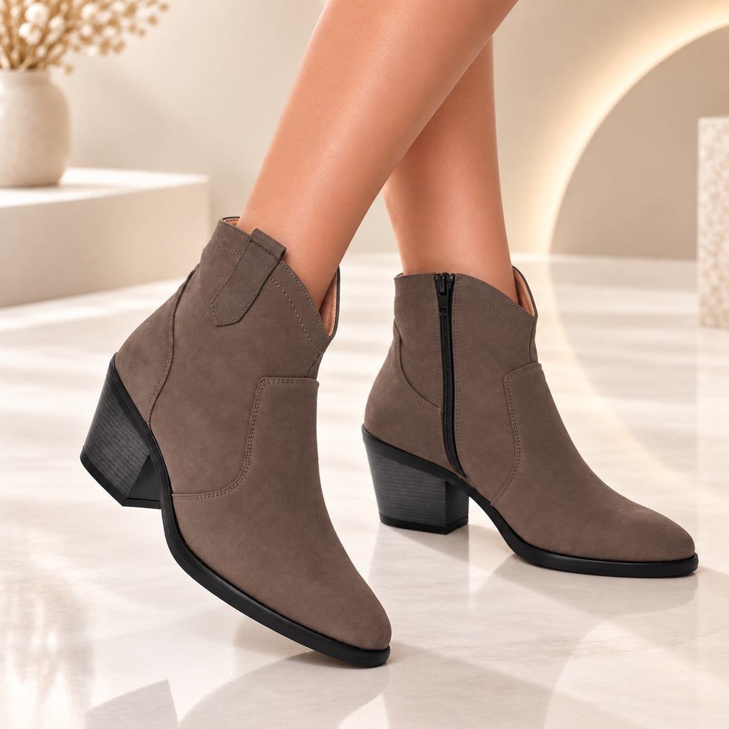 Passante Ciocate Damă din Piele Naturală Întoarsă Brown cu Toc Stabil 5,5 cm
