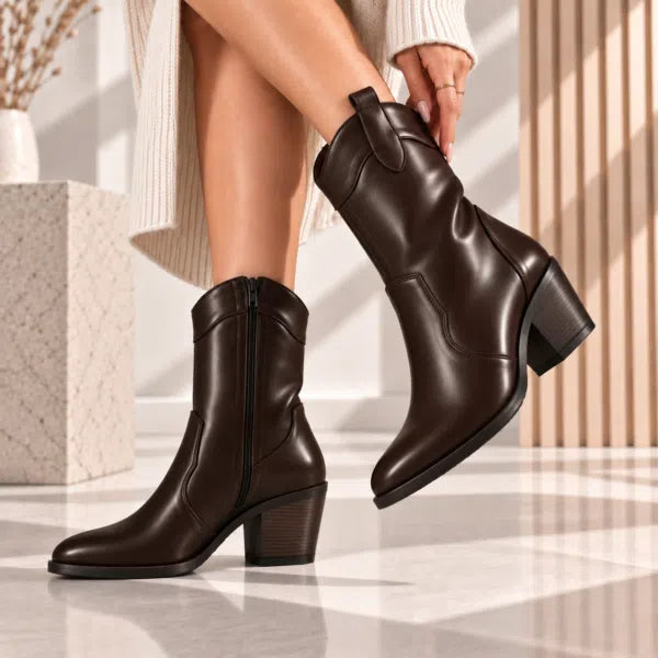 Passante Ciocate damă din piele naturală maro cu toc stabil 5,5 cm – elegante și confortabile