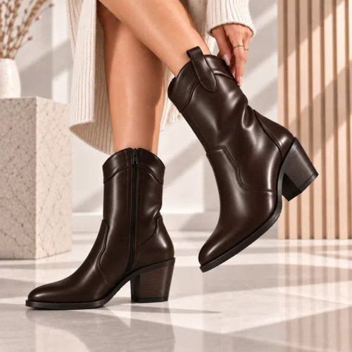 Passante Ciocate damă din piele naturală maro cu toc stabil 5,5 cm – elegante și confortabile