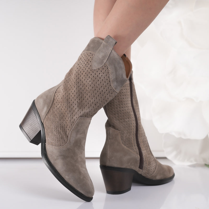 Passante Ciocate Damă Piele Naturală Taupe – toc 5,5 cm