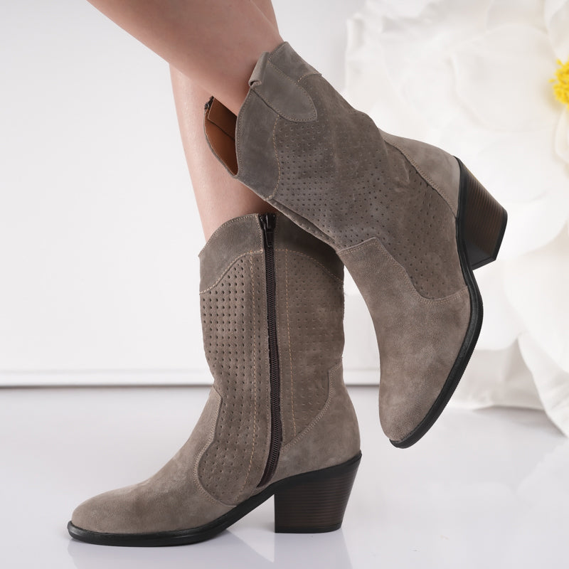 Passate Ciocate Damă Piele Naturală Taupe – toc 5,5 cm