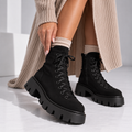 Passante Ghete Damă AMELIA din Piele Naturală Întoarsă, Talpă 3 cm, Negre