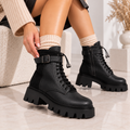 Ghete damă RANIA din piele naturală, căptușite pentru iarnă, cu fermoar și șiret , negru