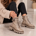 Ghete damă RANIA din piele naturală, căptușite pentru iarnă, cu fermoar și șiret , taupe