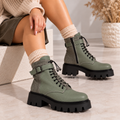 Ghete damă RANIA din piele naturală, căptușite pentru iarnă, cu fermoar și șiret , verde sage