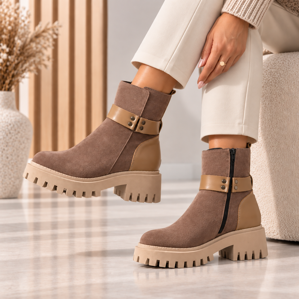 Passante Ghete Damă ZARIA din Piele Naturală cu Talpă, 4 cm, Taupe