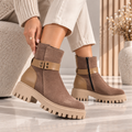  Passante Ghete Damă ZARIA din Piele Naturală cu Talpă, 4 cm, Taupe