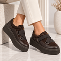 Passante Pantofi Casual Maro din Piele Naturală cu Velcro – Talpă Groasă 5 cm, Made in Romania | Confort Modern & Stil Urban
