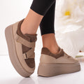 Passante Pantofi Casual Taupe Sands din Piele Naturală cu Velcro – Talpă Groasă 5 cm, Made in Romania | Confort Modern & Stil Urban