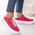Passante Pantofi Damă Piele Naturală Fucshia cu Șireturi – Talpă Înaltă 5 cm