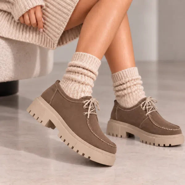 Passante Pantofi damă RANIA din piele naturală intoarsa taupe